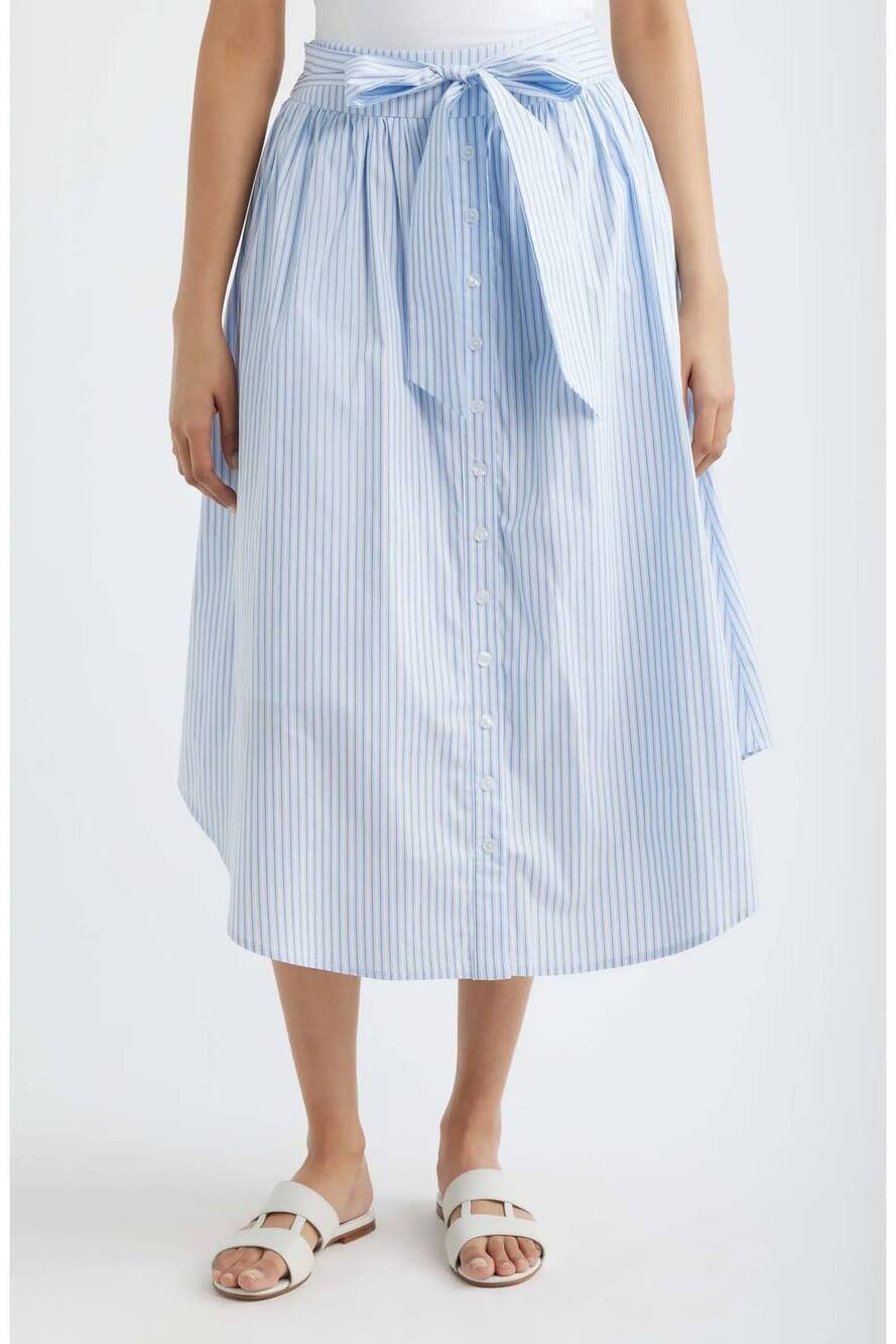 NEW DELUC chania cotton blend midi skirt in striped light blue